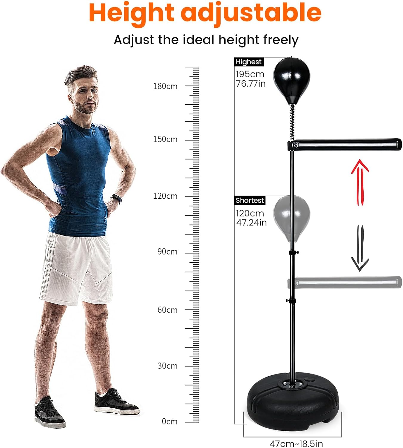 INNOLIFE Height Adjustable Boxing Bar, Boxing Spinning Bar with Punching Bag, Speed Trainer for Home Gym, Black - Image 3