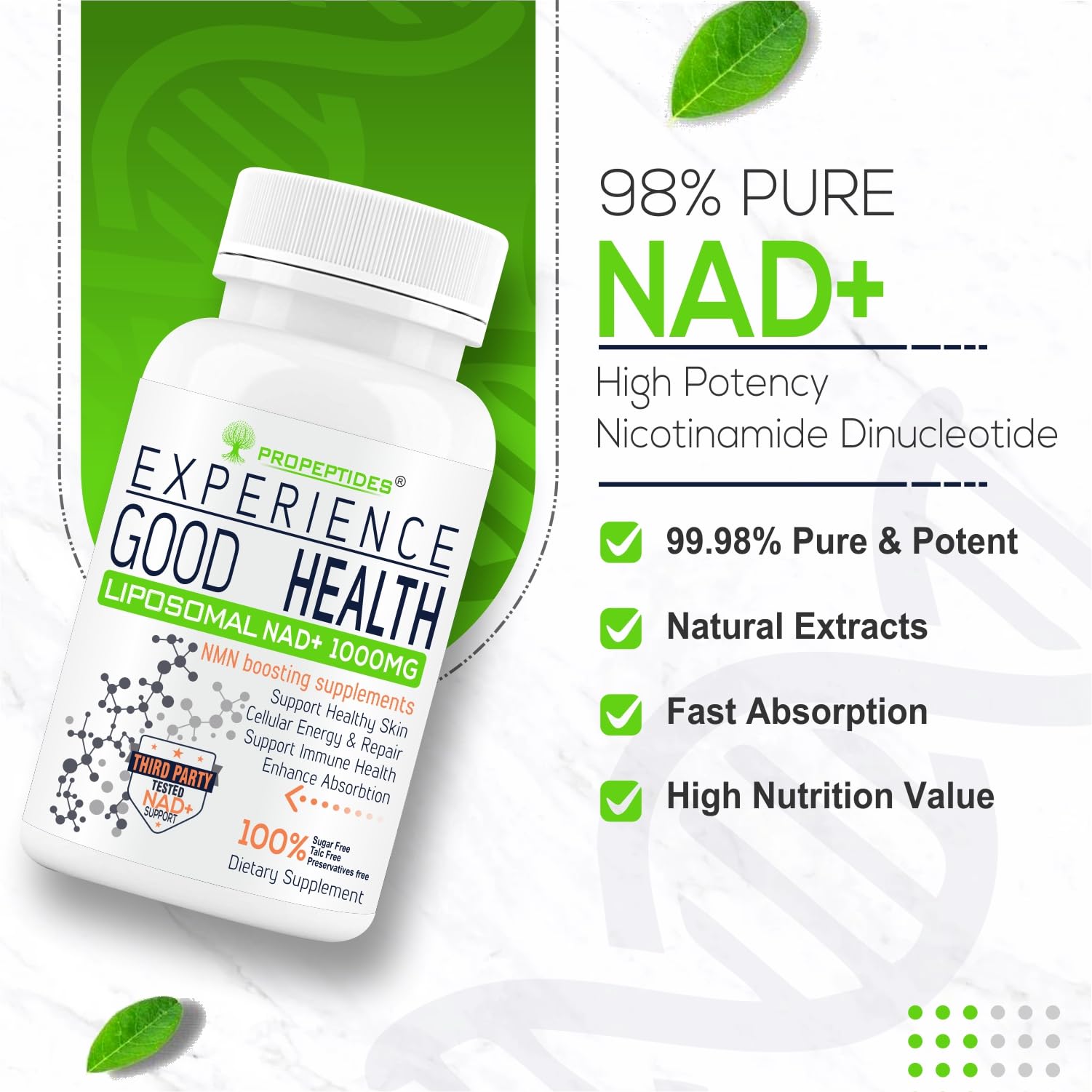 Propeptides NAD+ Booster (NMN Alternative) - ((ACTIVE per COA)) 1000mg with Trans Resveratrol & Quercetin | Antioxidant & Healthy Aging Support, 30 Tablets 2