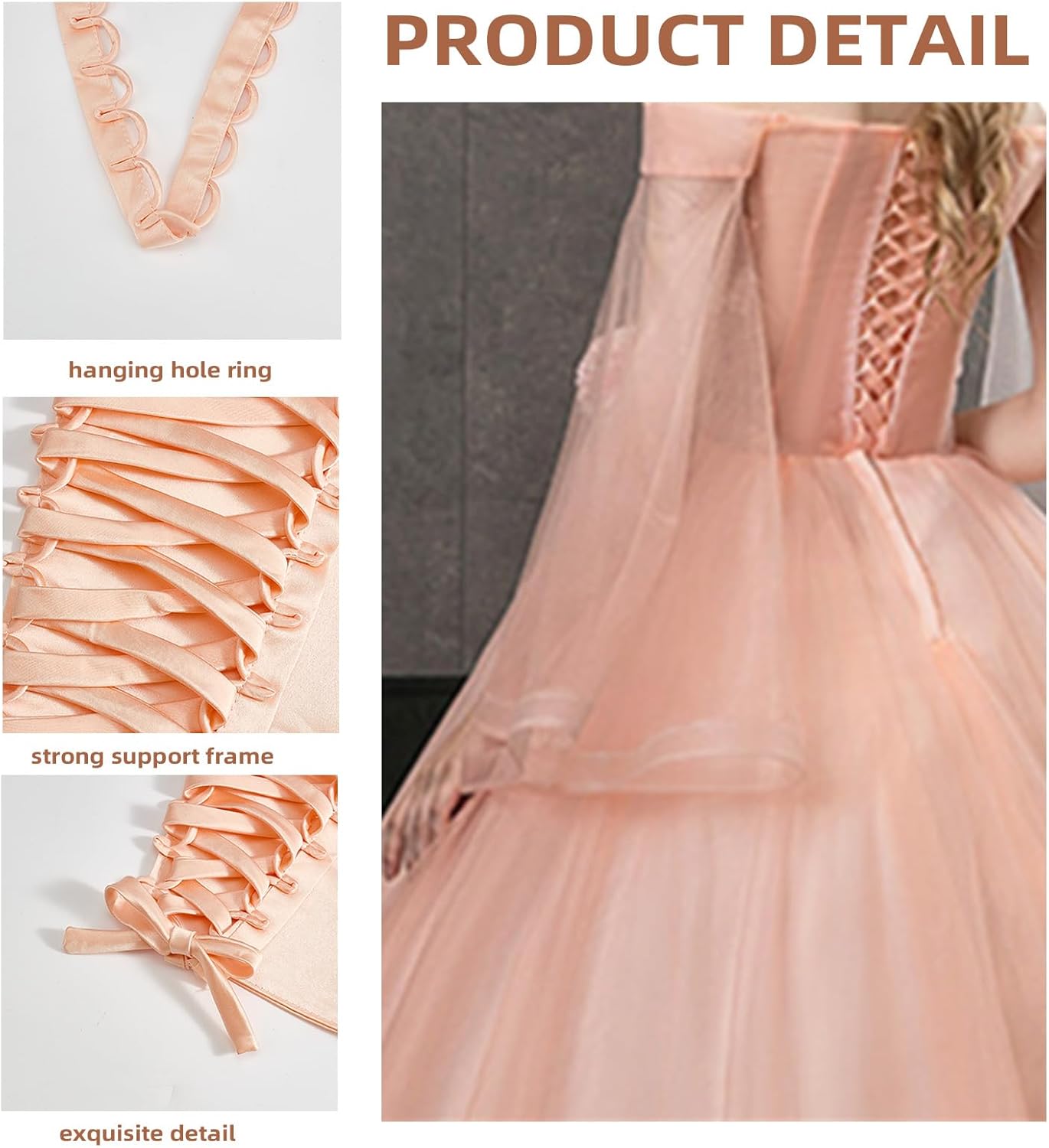 NICENEEDED Satin Corset Back Kit, Light Pink Bridal Dress Zipper Replacement Set, Adjustable Lace-up Back Replacement Gown Satin Corset Kit Loops for Women - Image 3