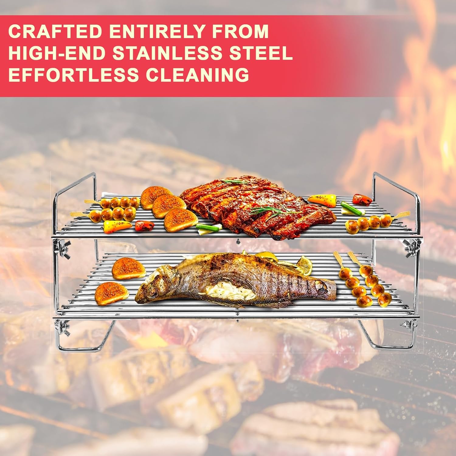 DcYourHome Universal Double Layer Stainless Steel Smoke Shelf, Griddle Warming Rack for Traeger and Other Wood Pellet Grills, Foldable Multipurpose Jerky Rack for Gas Grills Accessories