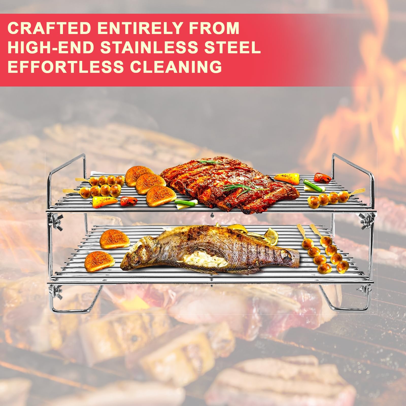 DcYourHome Doppellagiges Edelstahl Rauchregal / Grill Warmhalterost Ersatzteil für Traeger und andere Holzpelletgrills & Gasgrills & Grillrostzubehör (Rauchregal)