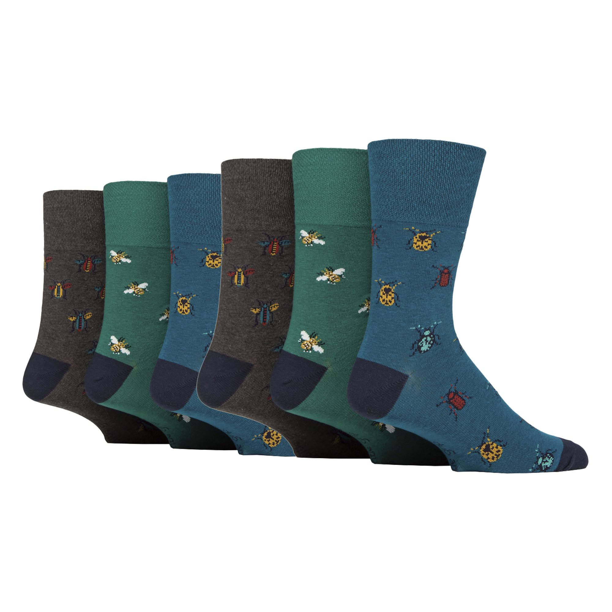 Sock Shop Gentle Grip Men's Insects - Novelty Cotton Socks – 6 Pack | Fun Non-Elastic Soft Top Socks For Circulation (6-11, )