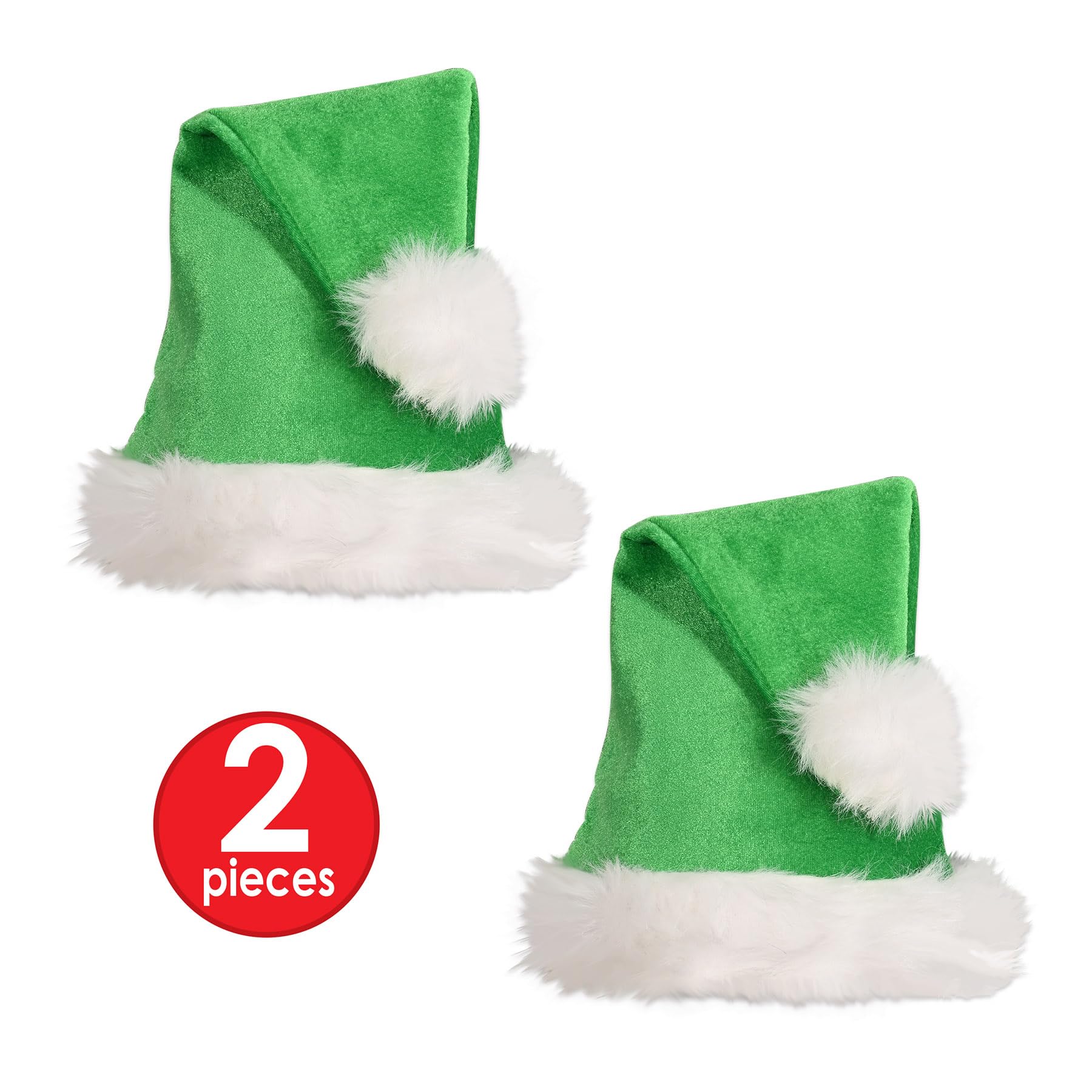 Beistle 2 sombreros de Papá Noel de tela de tamaño adulto para Navidad, suministros y recuerdos de fiesta, uno, verde/blanco