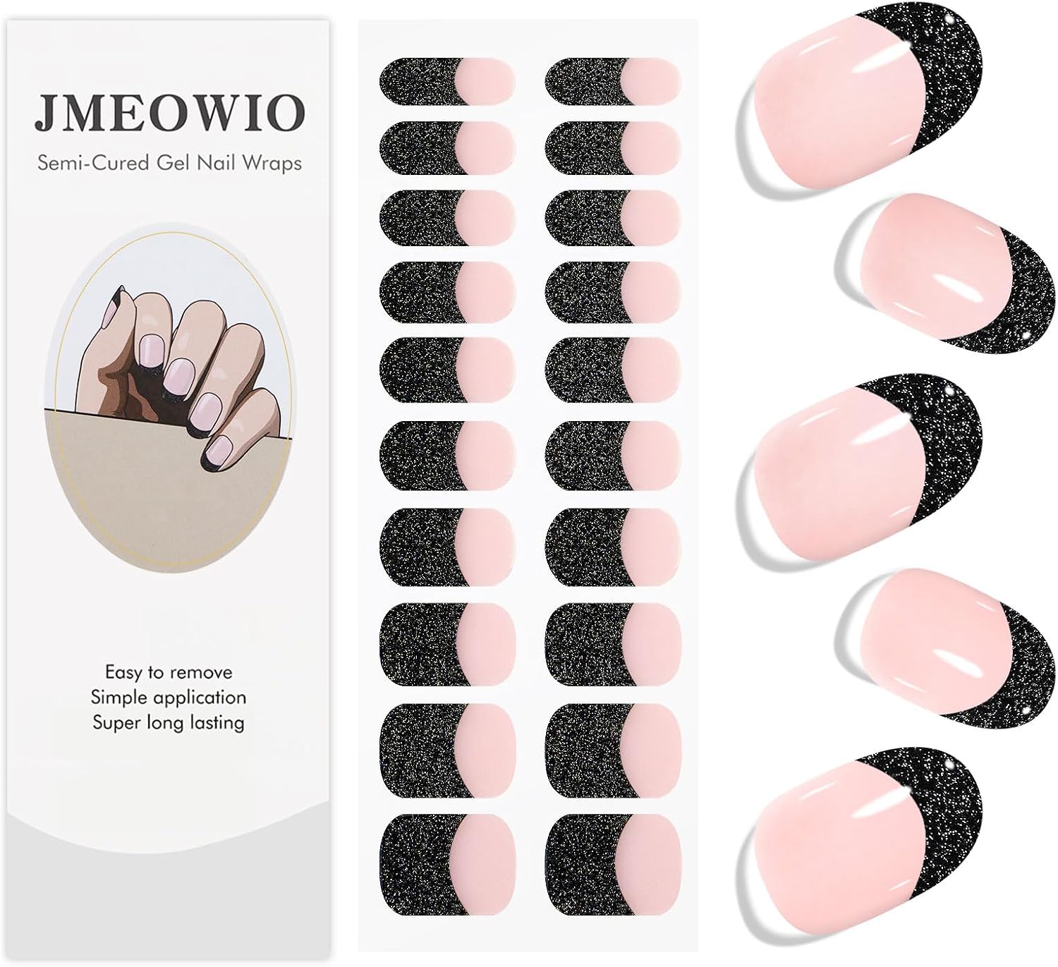 JMEOWIO Semi Cured Gel Strips Nail Art Sticker Wrap Glitter