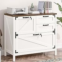 Vabches 4-Drawer Wood Lateral File Cabinet with Lock - Farmhouse Style for Letter/A4/Legal Hanging Files, Printer Stand Home Office Furniture