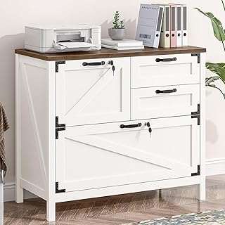 Vabches Wood Lateral File Cabinet with 4-Drawer for Hanging Files Letter/A4/Legal Size, Large Farmhouse Filing Cabinets with Lock for Home Office, Printer Stand with Office Cabinet, Office Furniture