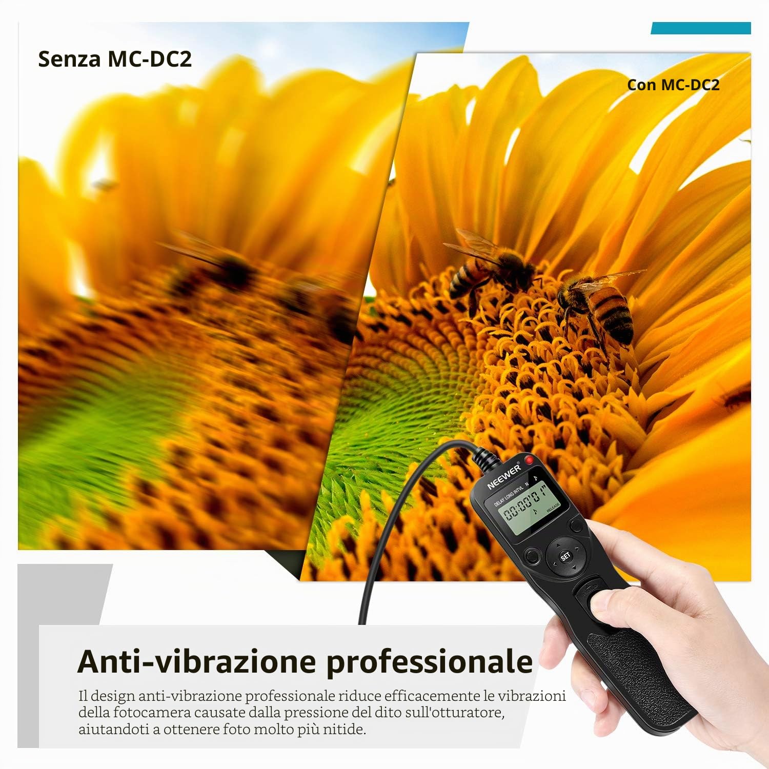 Neewer Digitale LCD Timer Telecomando MC-DC2 in Sostituzione per Nikon D90 D600 D610 D3100 D3200 D3300 D5000 D5100 D5200 D5300 D7000 Fotocamere Digitali SLR