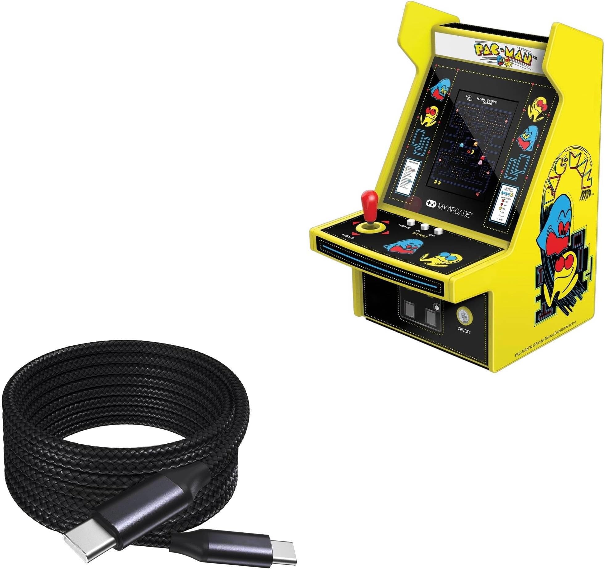 BoxWave Cable Compatible with My Arcade Pac-Man Micro Player Pro - DirectSync PD Cable (10ft) - USB-C to USB-C (100W), Long Type C Braided Nylon Alloy Fast Charge - Jet Black