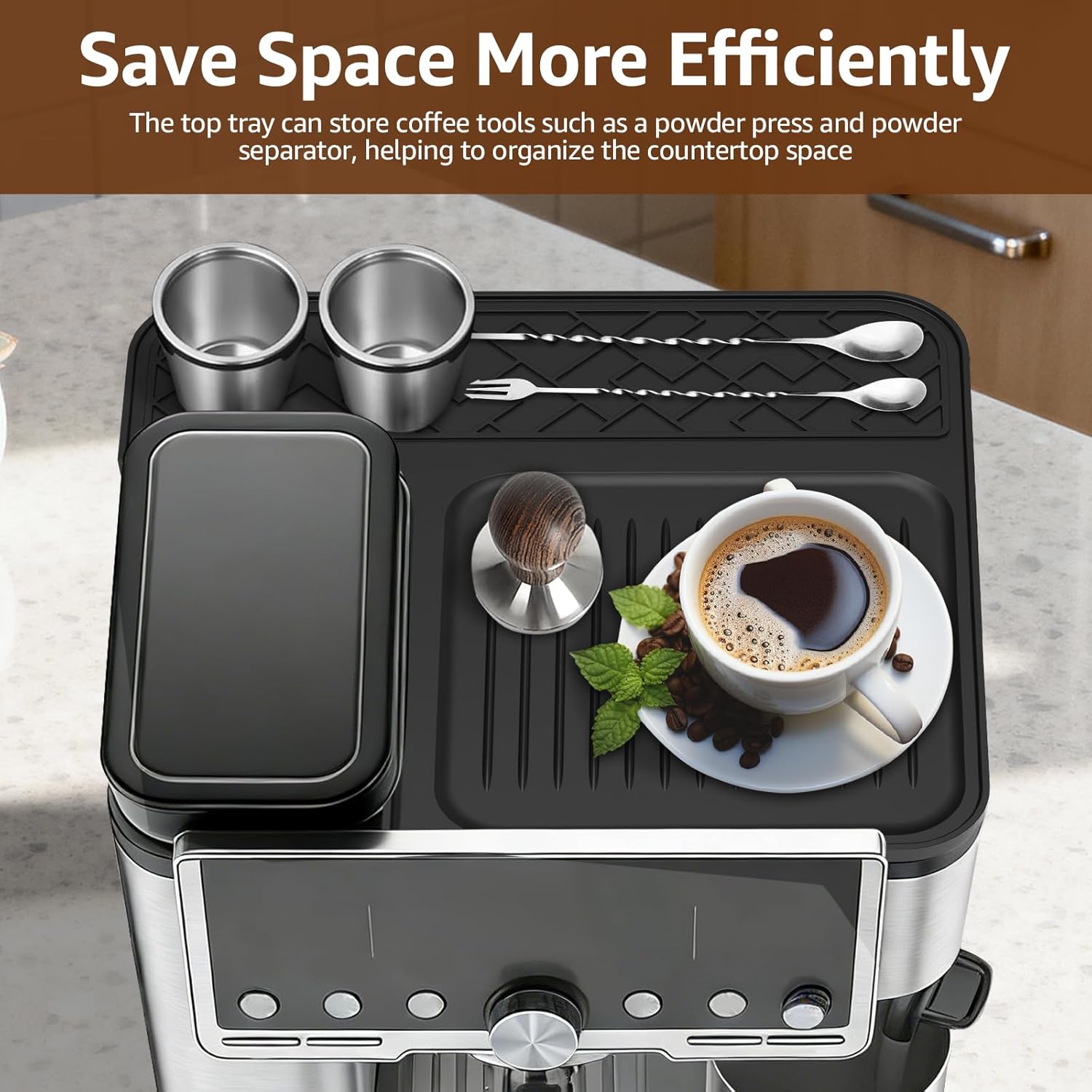 Coffee Mats, Sliding Mat & Top Mat Combo Set for Ninja Luxe Café ES601/ES701 Espresso Machine, Anti-Slip Espresso Mats, Full Machine Protection from Scratches, Heat, Spills