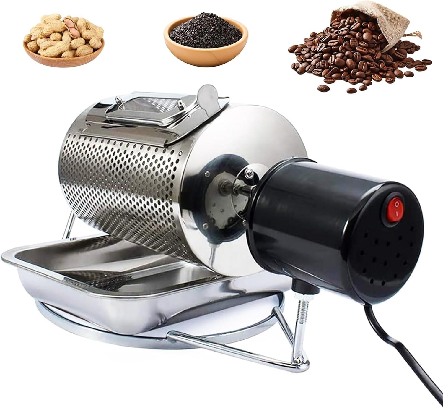 Tostador de café de tambor de acero inoxidable para uso doméstico, tostador eléctrico de frutos secos y granos de 40 W.