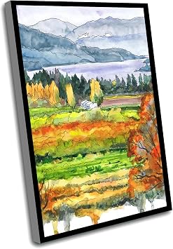 Bedroom Wall Art,Watercolor Landscape Prints,Black Office Decor,Napa Valley Wall Art Watercolor Vineyard Painting Print California Landscape Fall Artwork,8x12 Inch Framed Wall Art