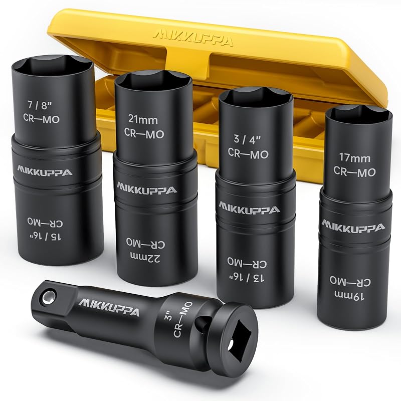 Jogo de Soquetes de Impacto Flip MIKKUPPA com Encaixe de 12,7 mm, Aço Cromo-Molibdênio, 5 Peças