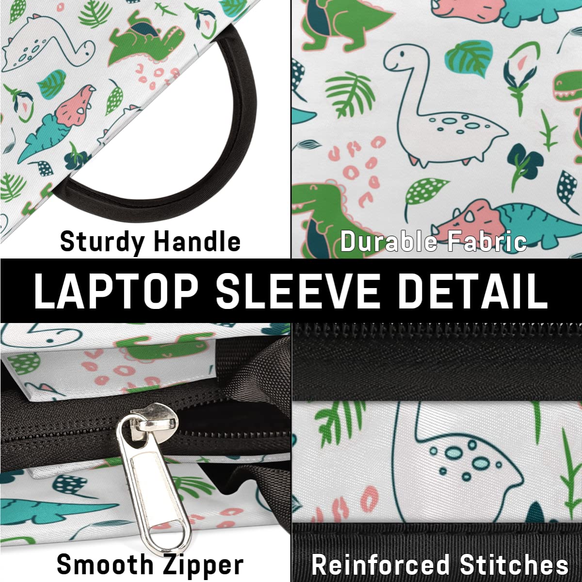 Uroczy pokrowiec na laptopa Kawaii Dino na 13-16 cali zabawny dinozaur ręka torba na laptopa teczka listonoszka torba do przenoszenia dla kobiet mężczyzn dzieci chłopców dziewcząt