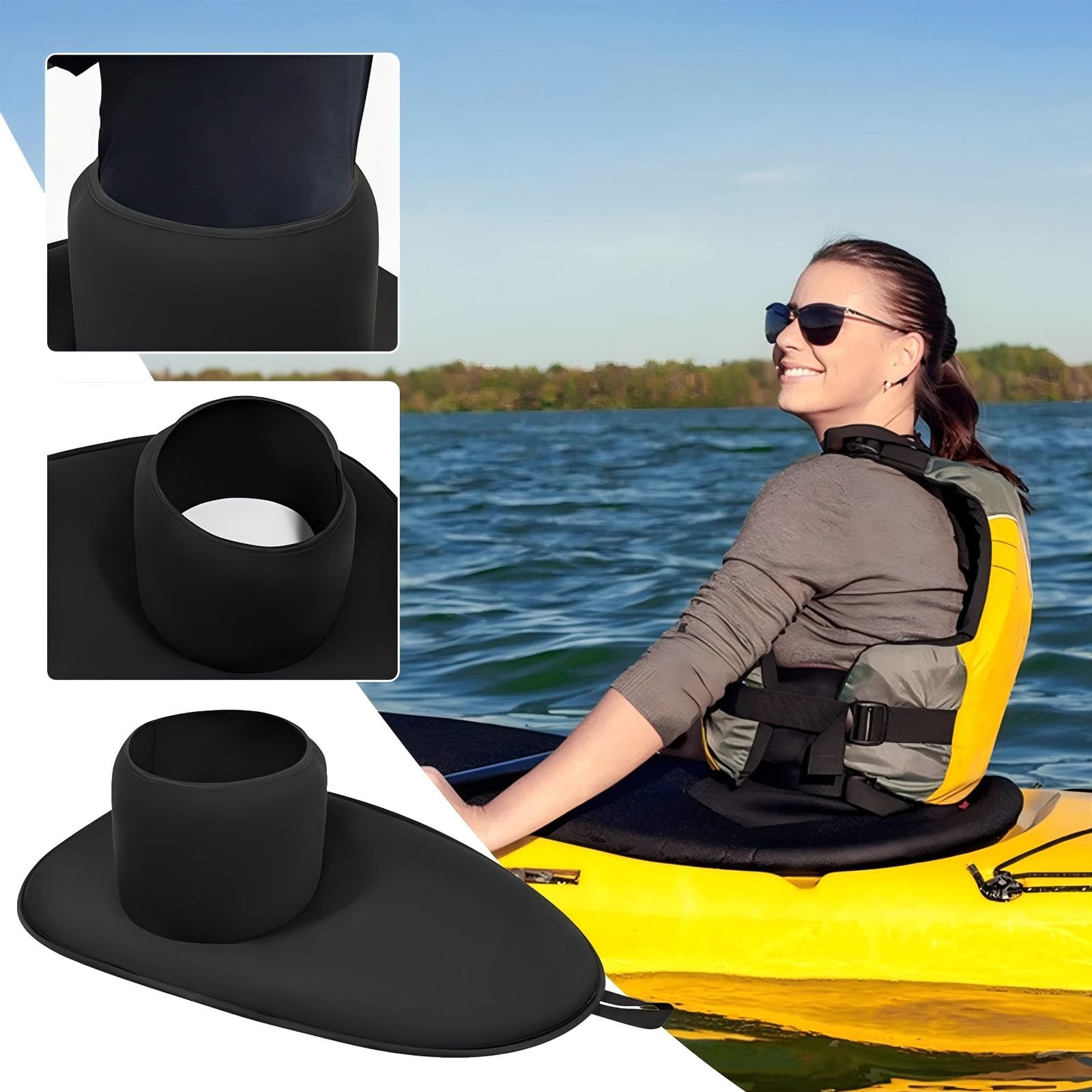Protector antisalpicaduras ajustable de neopreno, cubierta impermeable para kayak y cabina de hasta 90 x 52 cm, cintura elástica, protección para raquetas de remo, accesorios para kayak