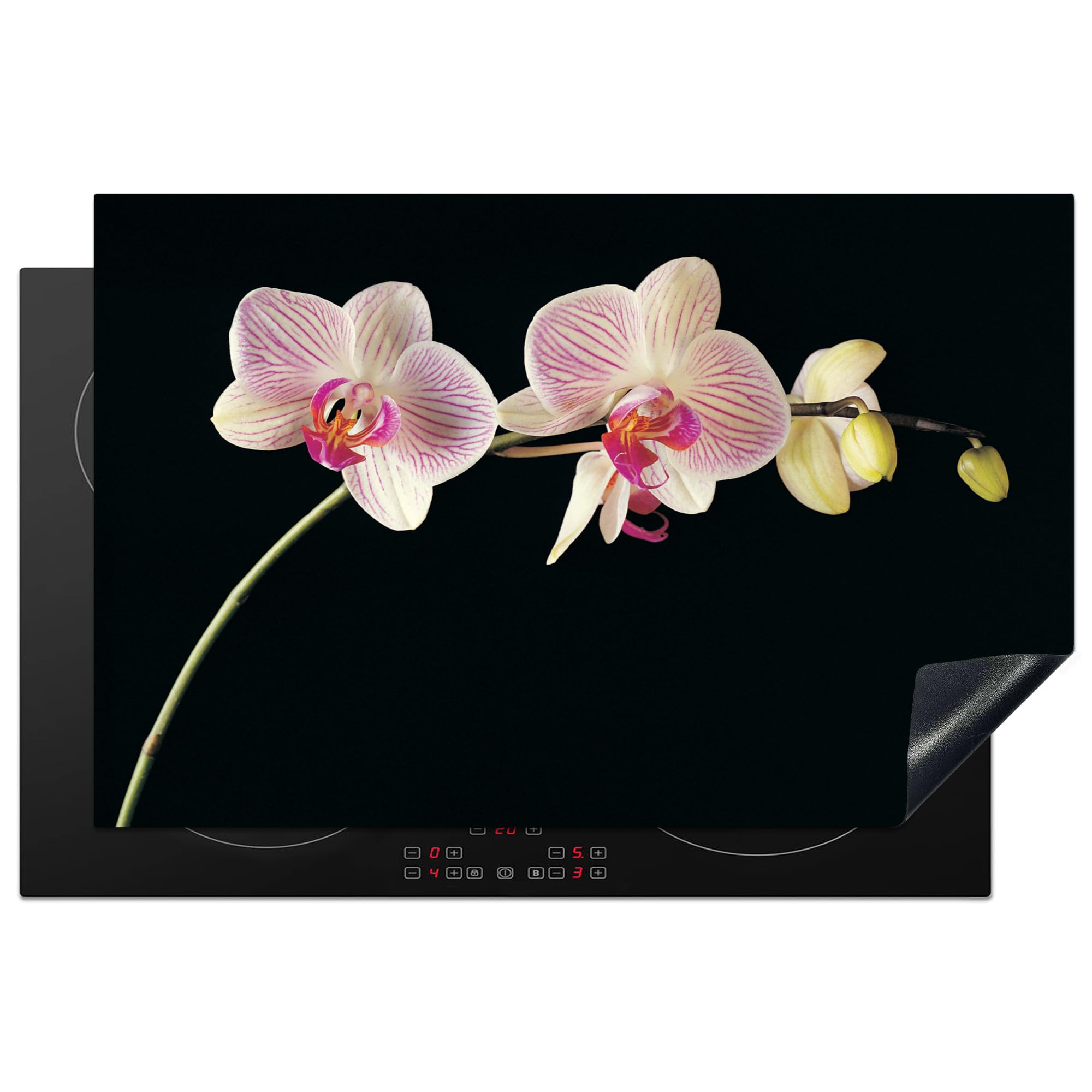 KitchenYeah© Induction Hob Cover Protector Mat 20.5"x31.9" / 81.2x52 cm Kitchen Universal Ceramic Covers for Electric Cookers Vinyl Orchid - Flowers - Black - Pink - Buttons