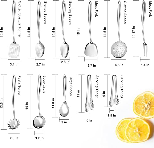 Miniatura 2 de Juego de utensilios de cocina de acero inoxidable 304, 11 piezas de utensilios de cocina de acero inoxidable, utensilios de cocina de metal largo