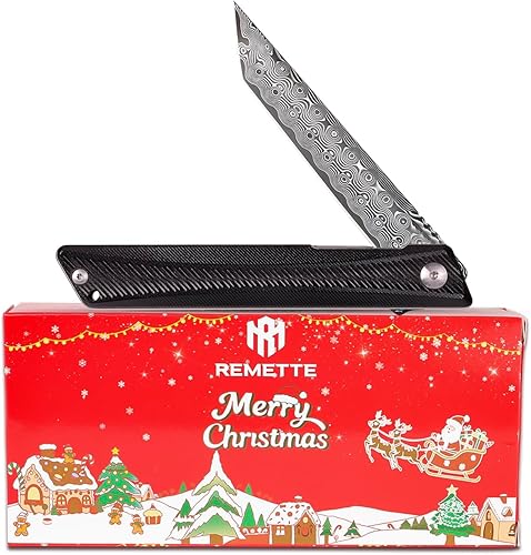 Vista 25 de REMETTE Cuchillo de bolsillo GD22K, Flipper Open D2 Steel Tanto plegable con mango G10 duradero, cuchillo EDC de transporte diario para hombres