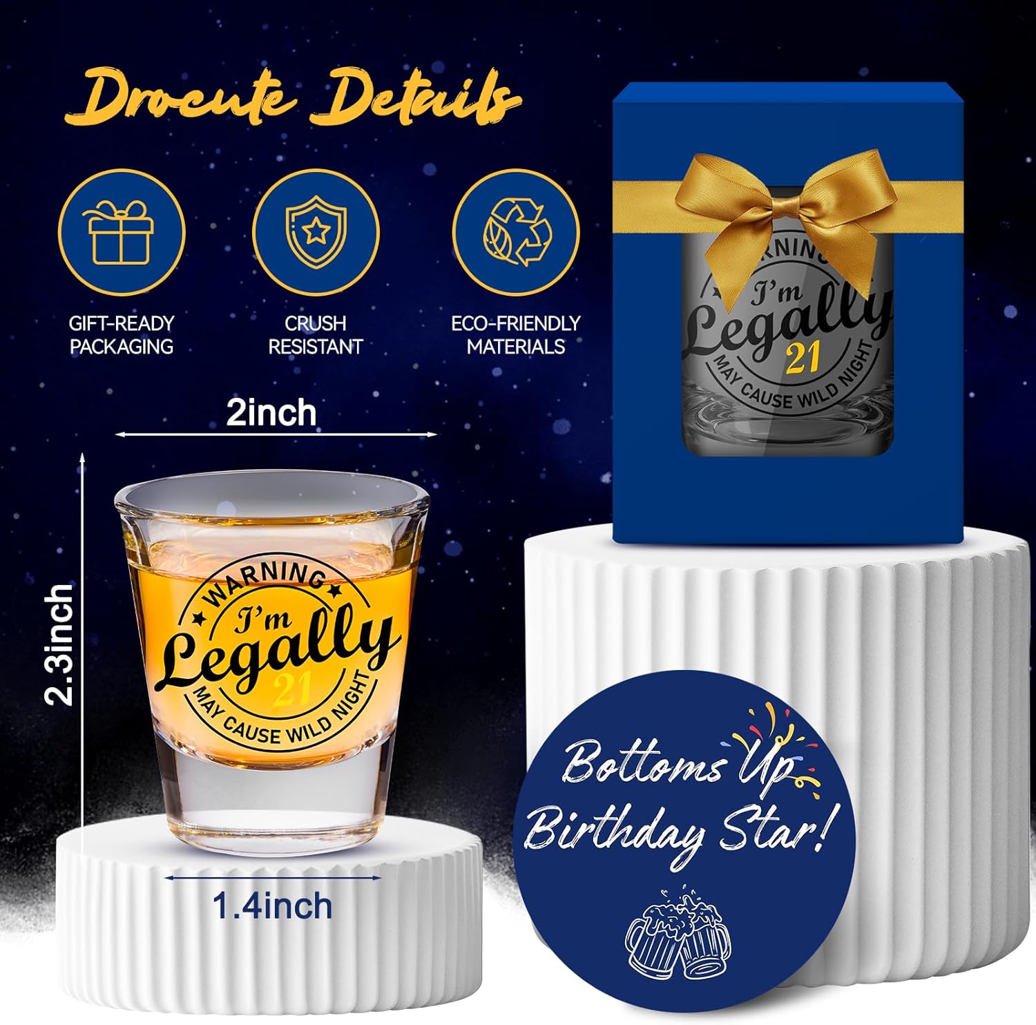 LOVEVOYAGE 21st Birthday Gifts for Him - I’m Legally 21 Birthday Shot Glass with Gift Box, Blue 2005 Turning 21 Bday Presents & Decorations for Son, Brother, Best Friend