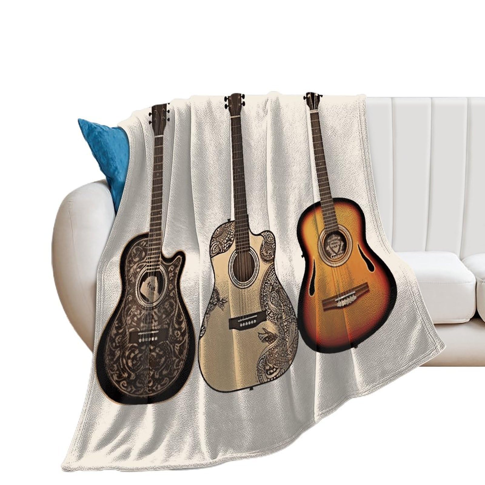 Guitar Throw Blanket for Couch Soft Cozy Flannel Bed Blanket Fuzzy Decorative Blanket Warm Lightweight Throw Blanket All-Season Home Decor Gift for Home Office Sofa 50"*60"（130 * 150cm）