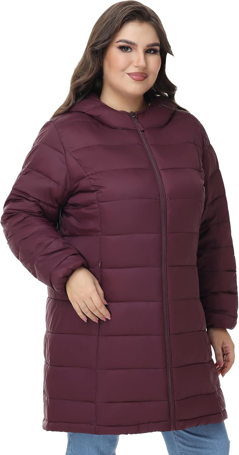WINDMILL Women's Plus Size Packable Puffer Jacket, Hooded Lightweight Puffy Jacket (1X-6X) - Image 2