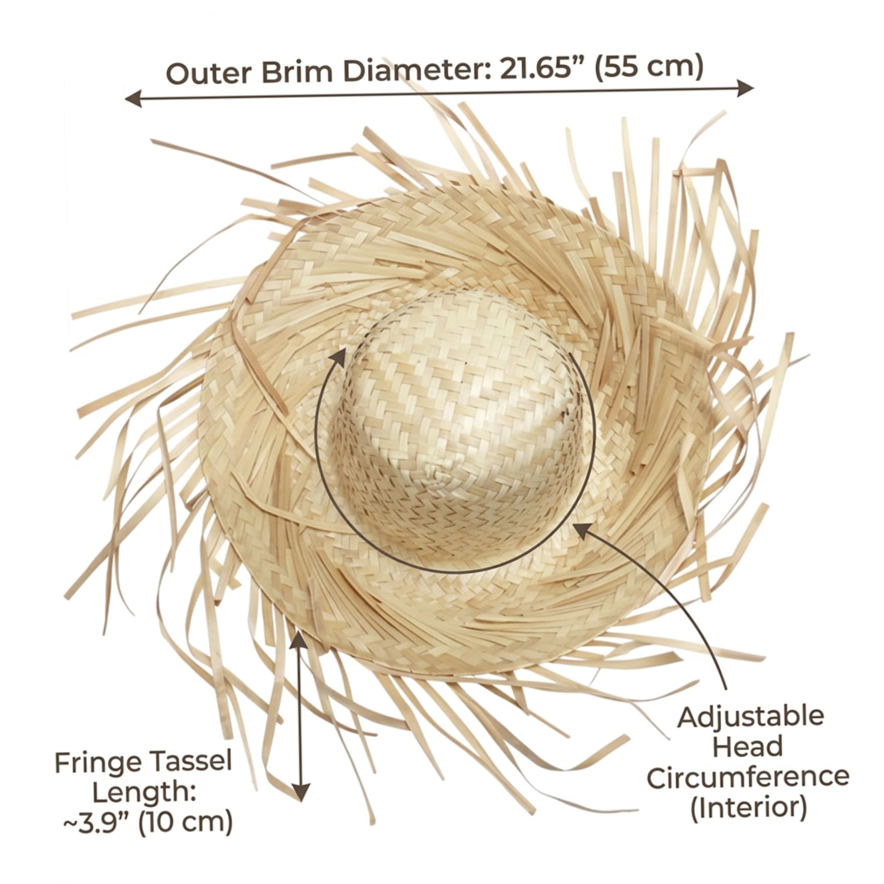Sombrero de pava, sombrero de paja tejido a mano con ala con flecos para fiestas de verano, de disfraz estilo mexicano.