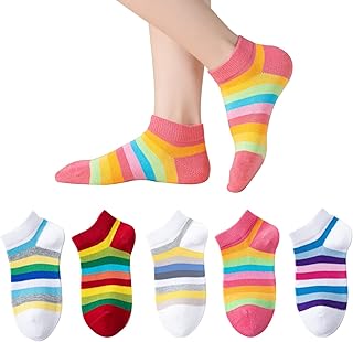 Marchare Girls Seamless Socks Rainbow Stripes Cotton Socks Kids School Crew Socks 5 Pack