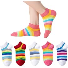 Marchare Girls Seamless Socks Rainbow Stripes Cotton Socks Kids School Crew Socks 5 Pack   