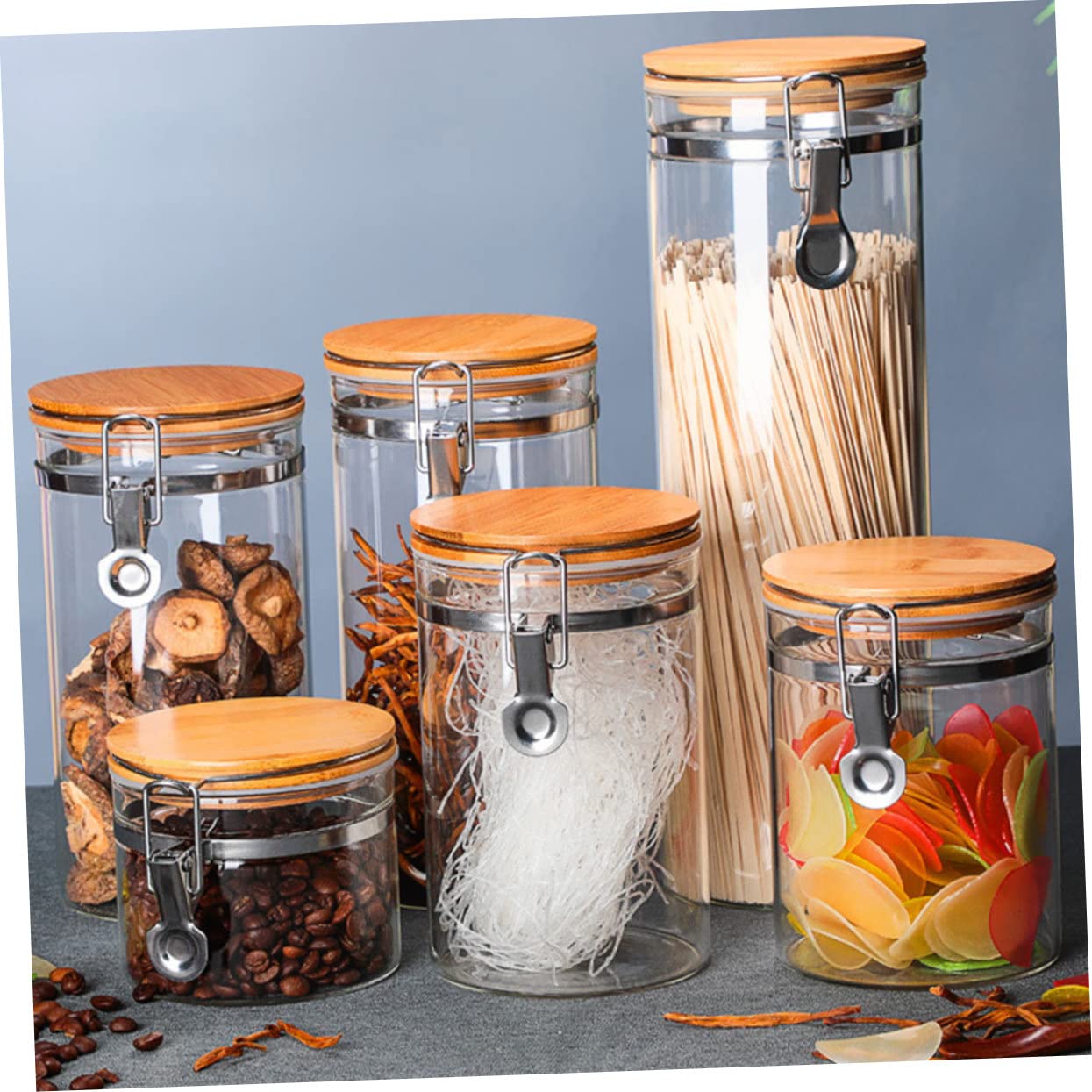 GLEAVI Tarros de Cocina Herméticos 1280ml y 1140ml de Vidrio y Acero Inoxidable Tapa Sellada, Contenedores para Alimentos Secos para Despensa y Organización de Cocina, Set de 2 Piezas