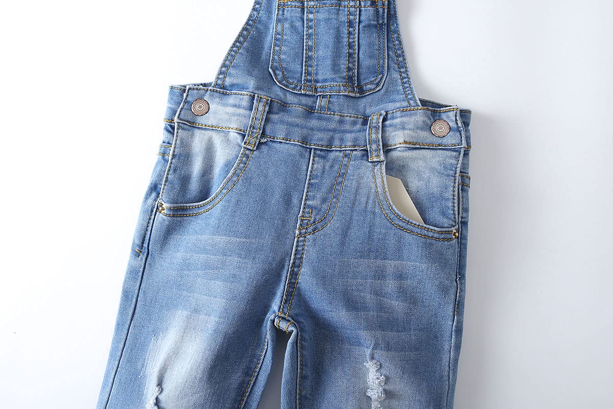 KIDSCOOL SPACE Petite Fille Garçon Jean Salopette, Tout-petit Denim Déchiré Mignon Pantalon Slim