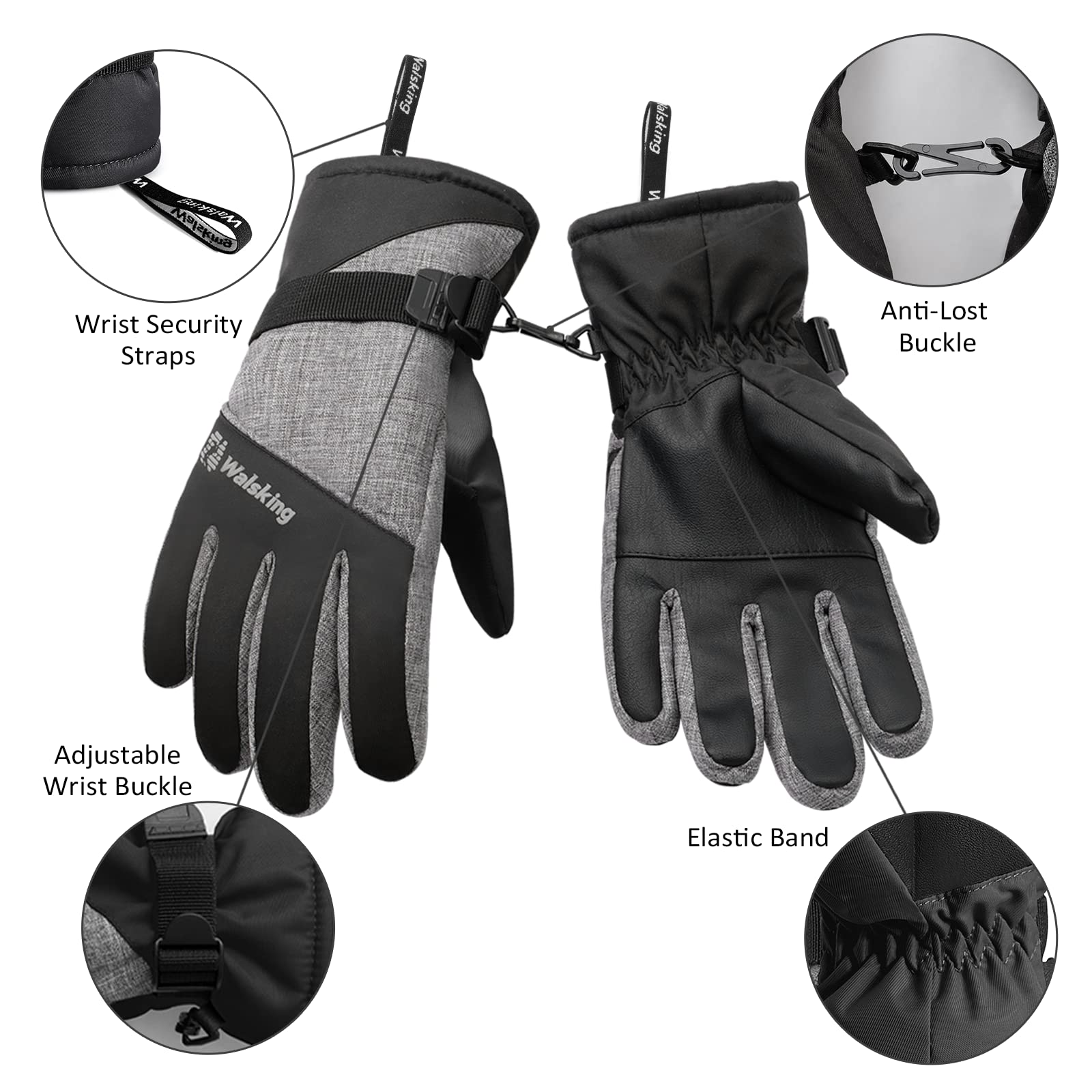 Guantes de invierno para nieve y esquí de 3M Thinsulate impermeables para clima frío y jóvenes para esquí, snowboard, para niños y niñas - negro - M/9-12 años