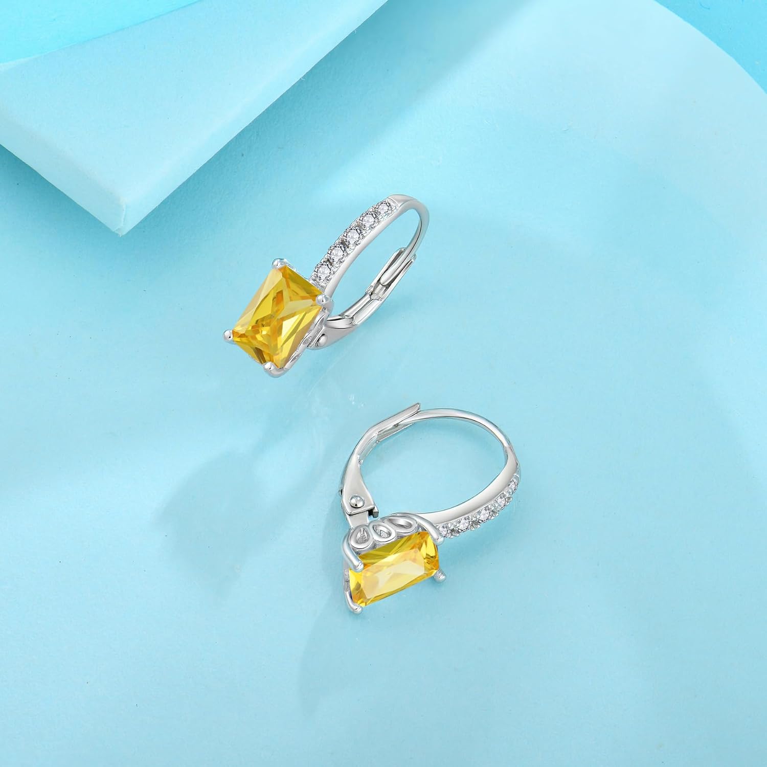 FJ Princess Cut Dangle Drop Earrings 925 Sterling Silver Leverback Square Solitaire Earrings Birthstone Jewelry for Women - Image 5