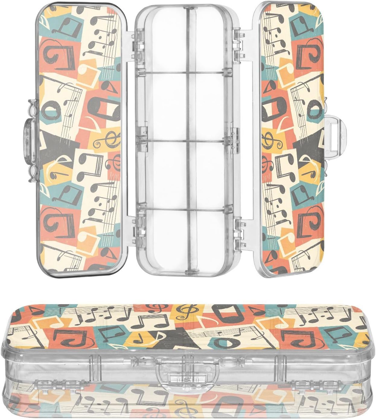 Designed Clear Pencil Box Plastic Retro Music Note