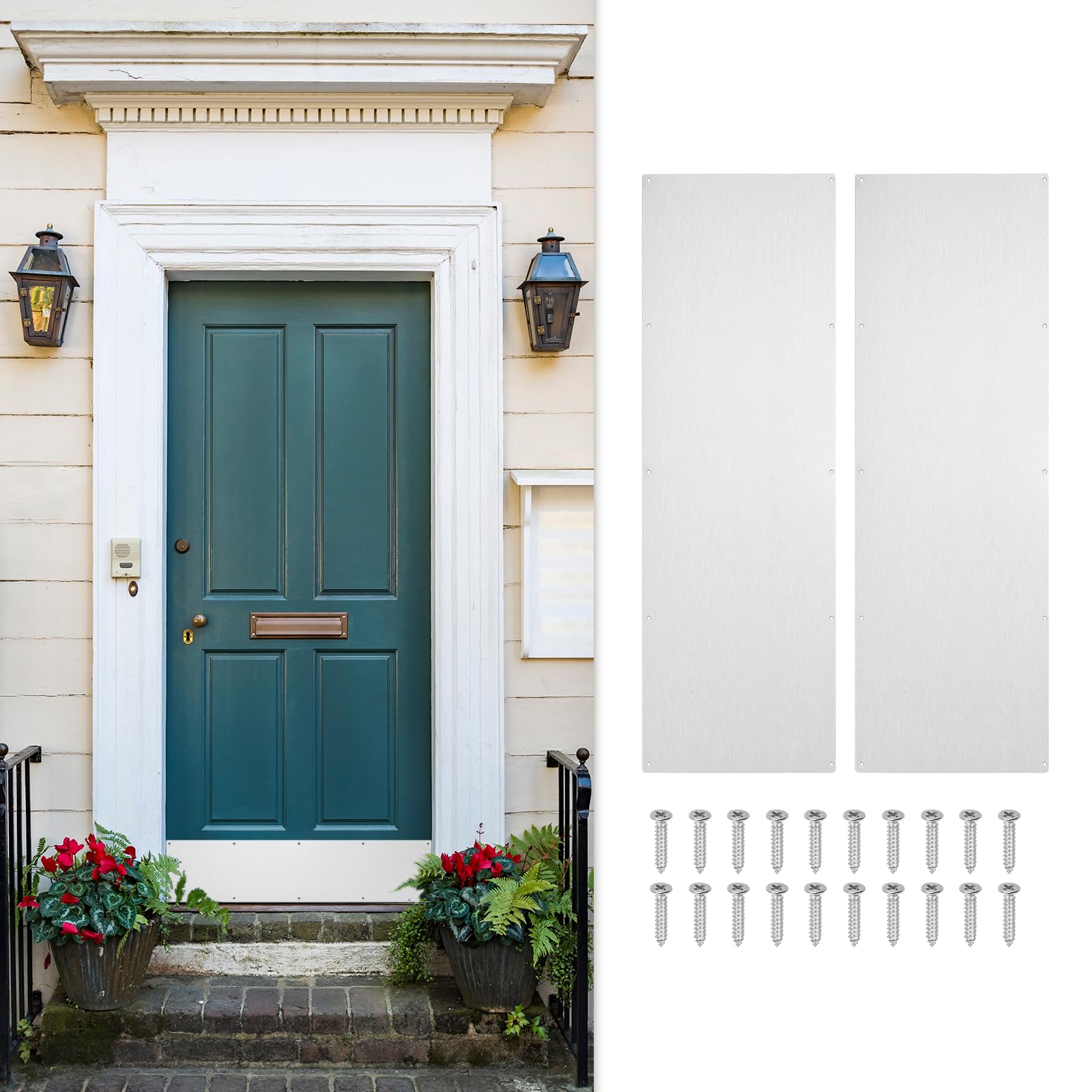 sourcing map 2pcs Door Kick Plate, 10 x 30 Inches Anodized Aluminum Kick Plate Door Plate, 1.5mm (1/16 Inch) Thickness, for Exterior Front Door or Back Door, Silver