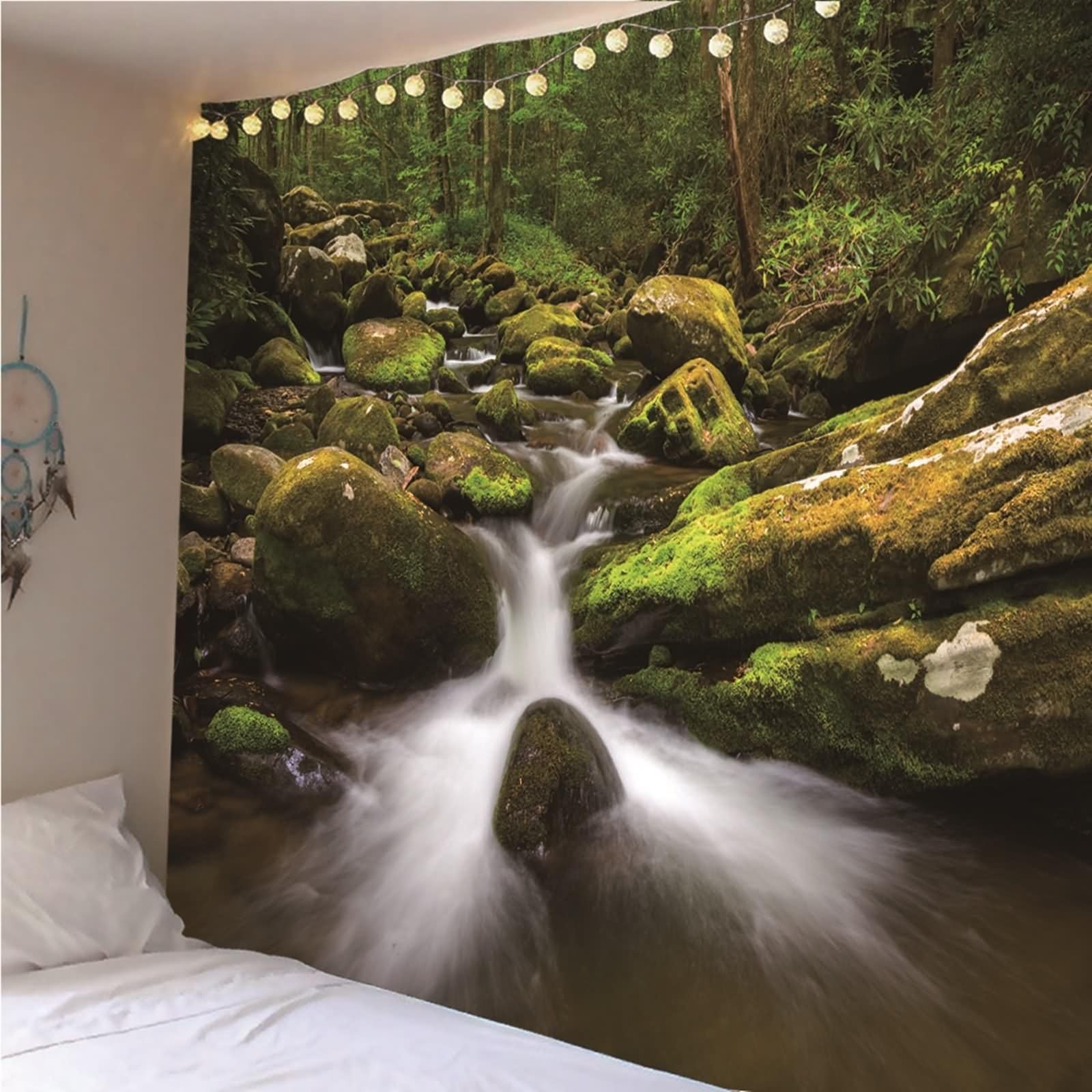 Aotiwe Arazzo in tessuto, arazzo moderno per esterni, stile semplice, motivo a freccia, verde, blu, poliestere, decorazione da parete, stile bohémien, 350 x 256 cm