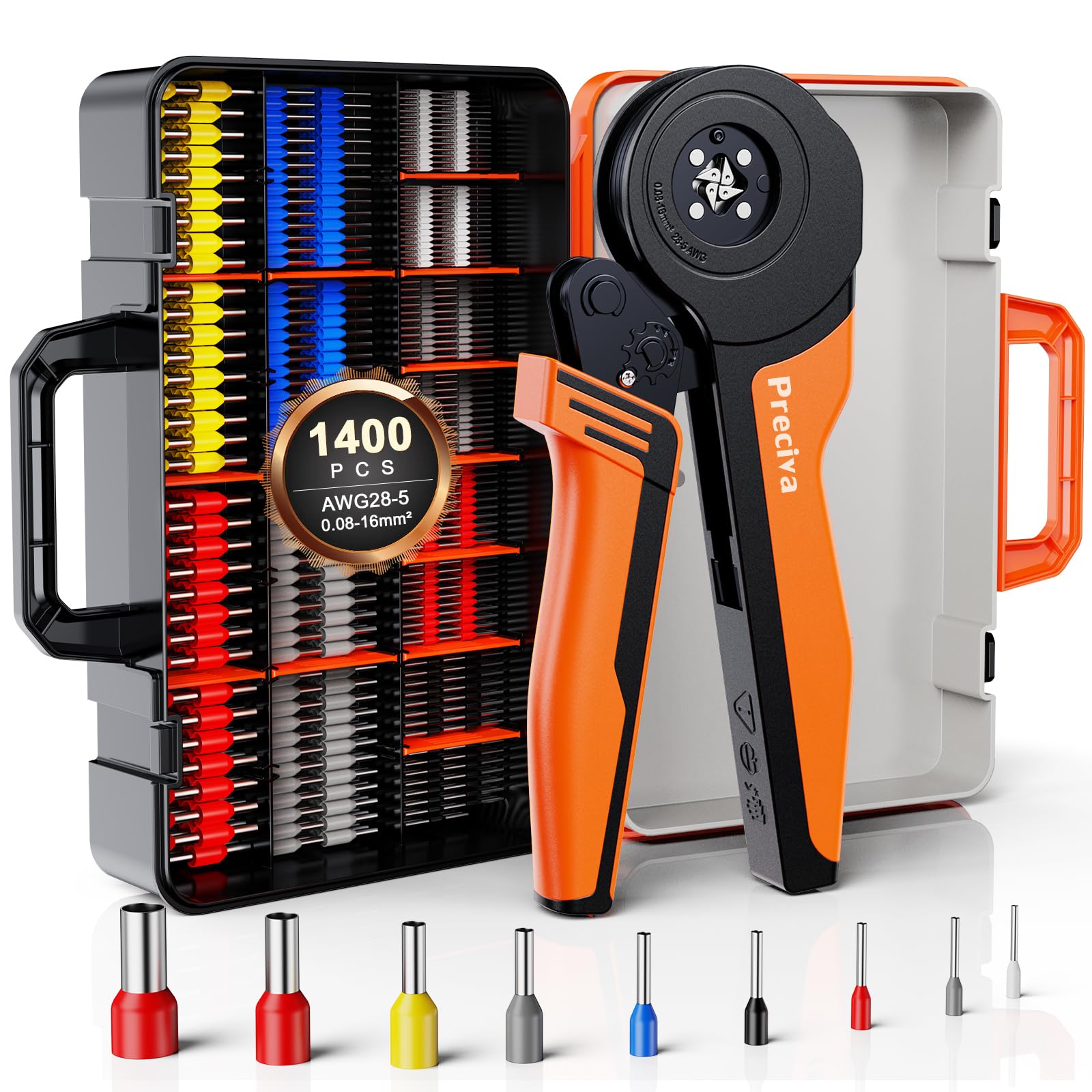 Preciva Electrician 4-Sided Crimping Tool 0.08-16mm² with 1400 Ferrules