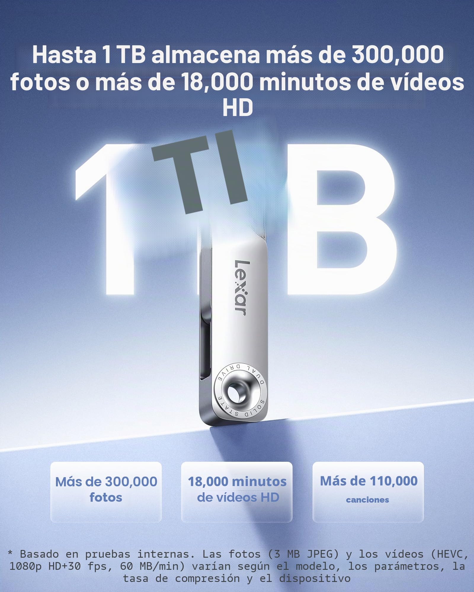 Lexar D50E 128GB Unidad SSD Dual, Unidad Flash USB con hasta 400 MB/s de Lectura y 360 MB/s de Escritura, Puertos USB-C y USB-A, Diseño Giratorio Metálico, Compatible iPhone 17, Android, PC