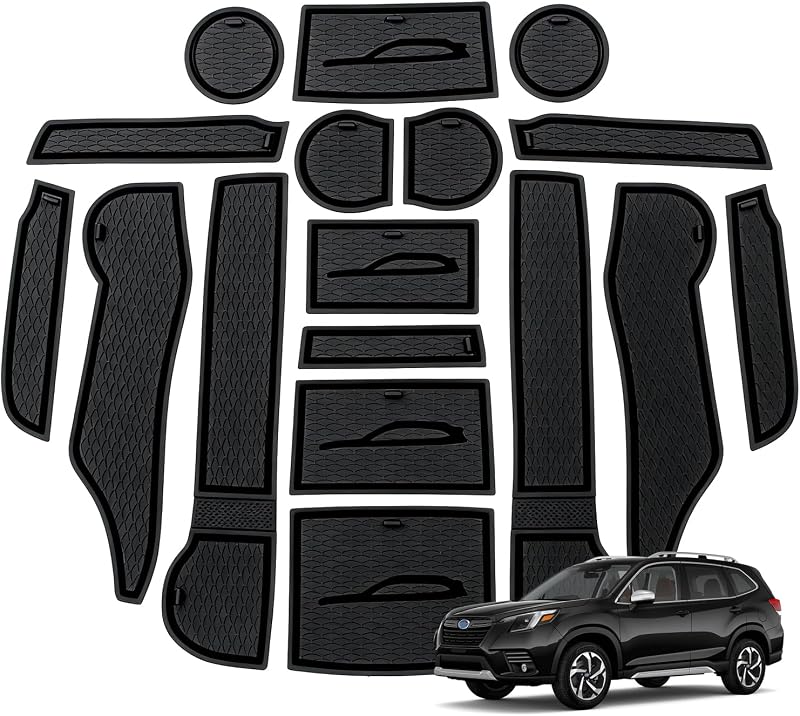 Kit de Tapetes para Porta-Copos e Console Central KOOGEN para Subaru Forester 2019–2024, Preto, 17 Peças