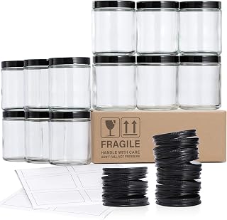AOZITA 12 Pack 8oz Clear Thick Glass Candle Jars with Metal & Plastic Lids - Airtight Food Storage for Spices, Powder, Liquids