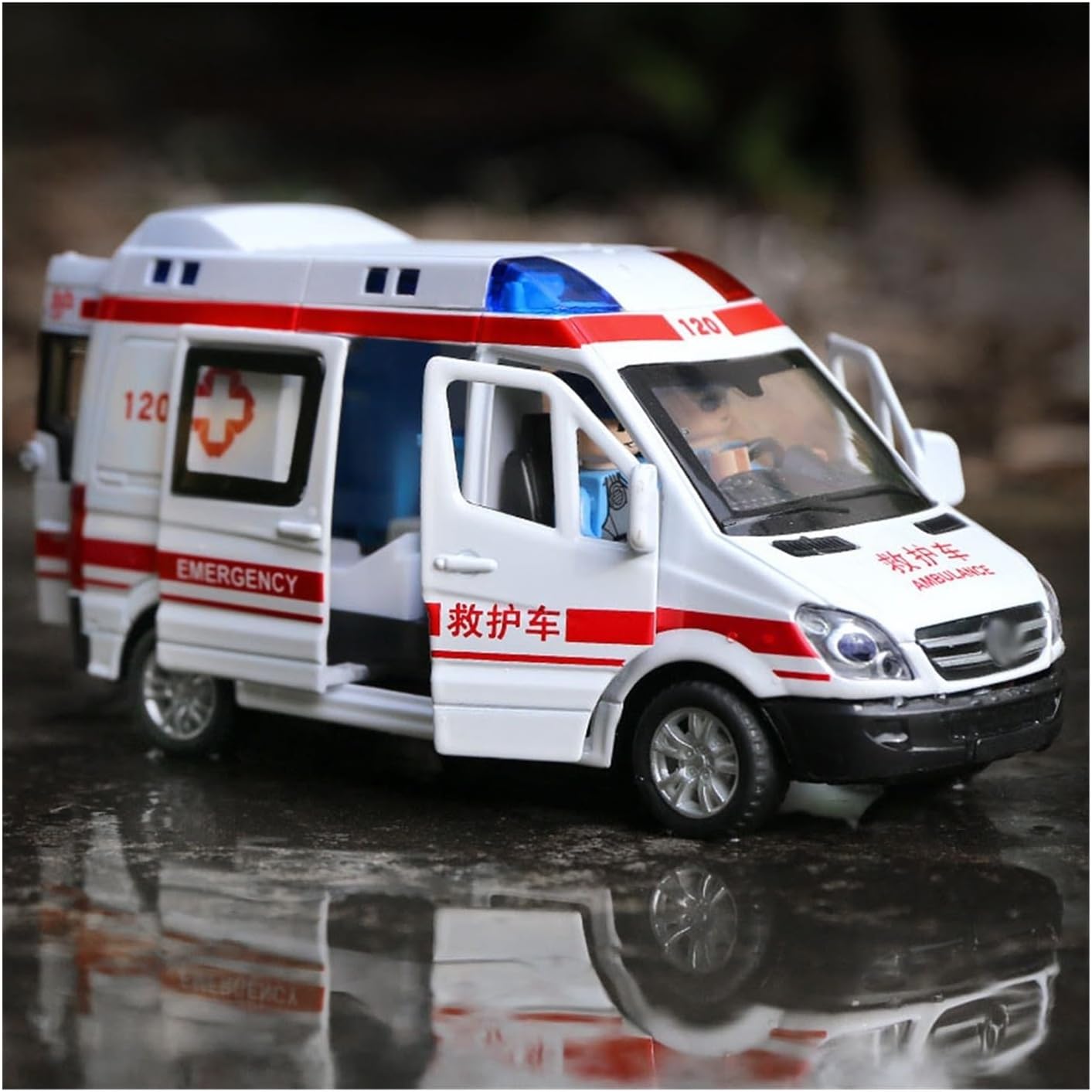 for: Hospital Rescue Ambulance Die-Casting Metal Model Car Pull Back Sound and Light Alloy 1:32