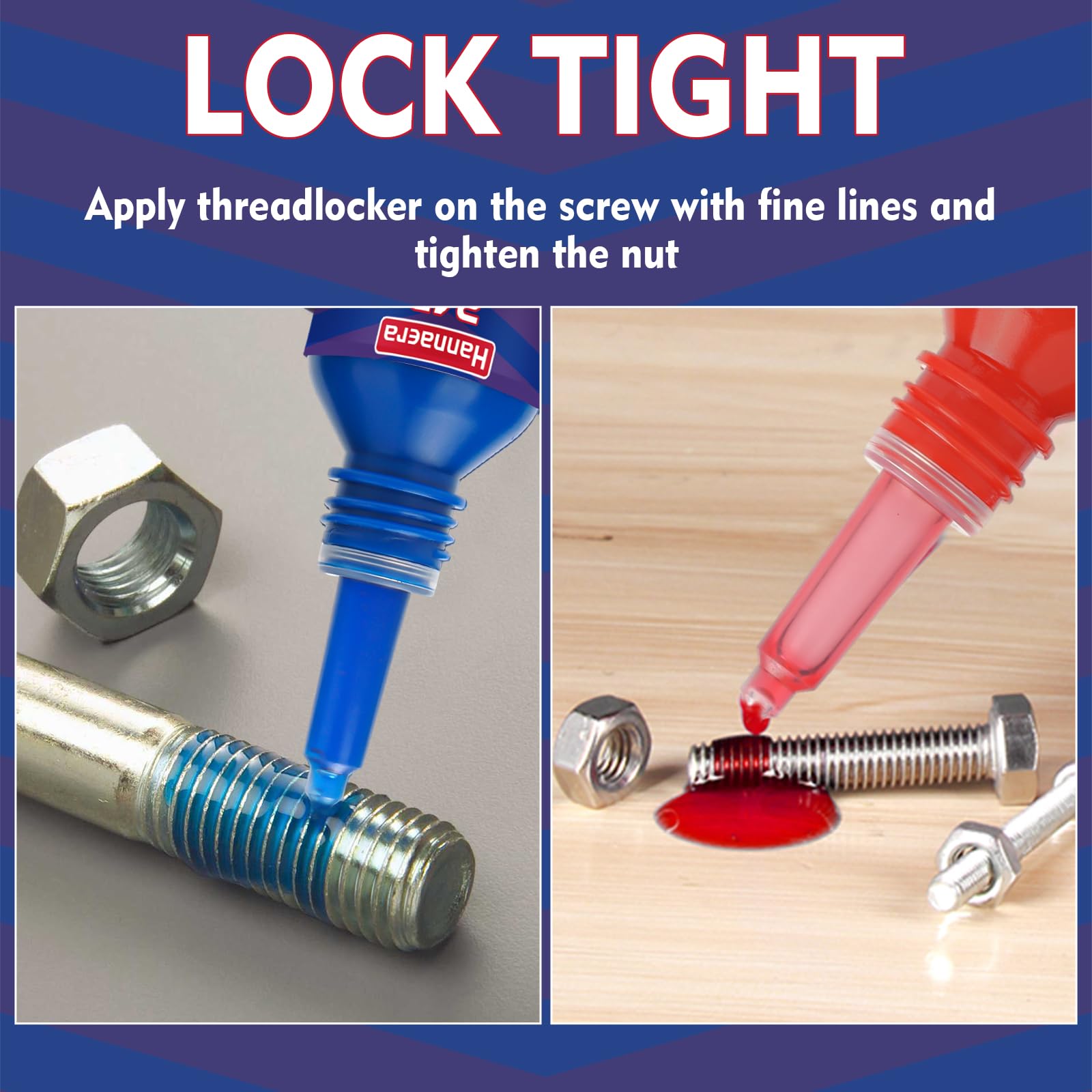 Thread Lock Blue and Red, Threadlocker Medium and High Strength Threadlock, Lock & Seal Nuts, Bolts, Fasteners and Metals - Image 2