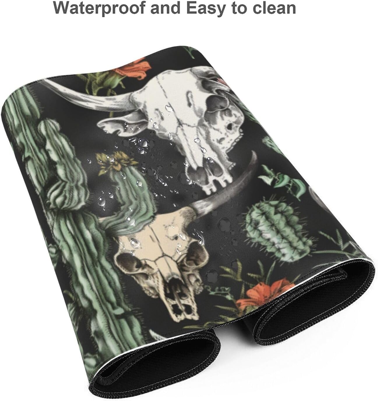 Famame Laptop Mouse Pad Flowers Cactus Bull Skull Desk Mat with Stitched Edges 31.5X 11.8 inch Non-Slip Large Keyboard Rubber Writing Table Mat for Office Home - Image 6
