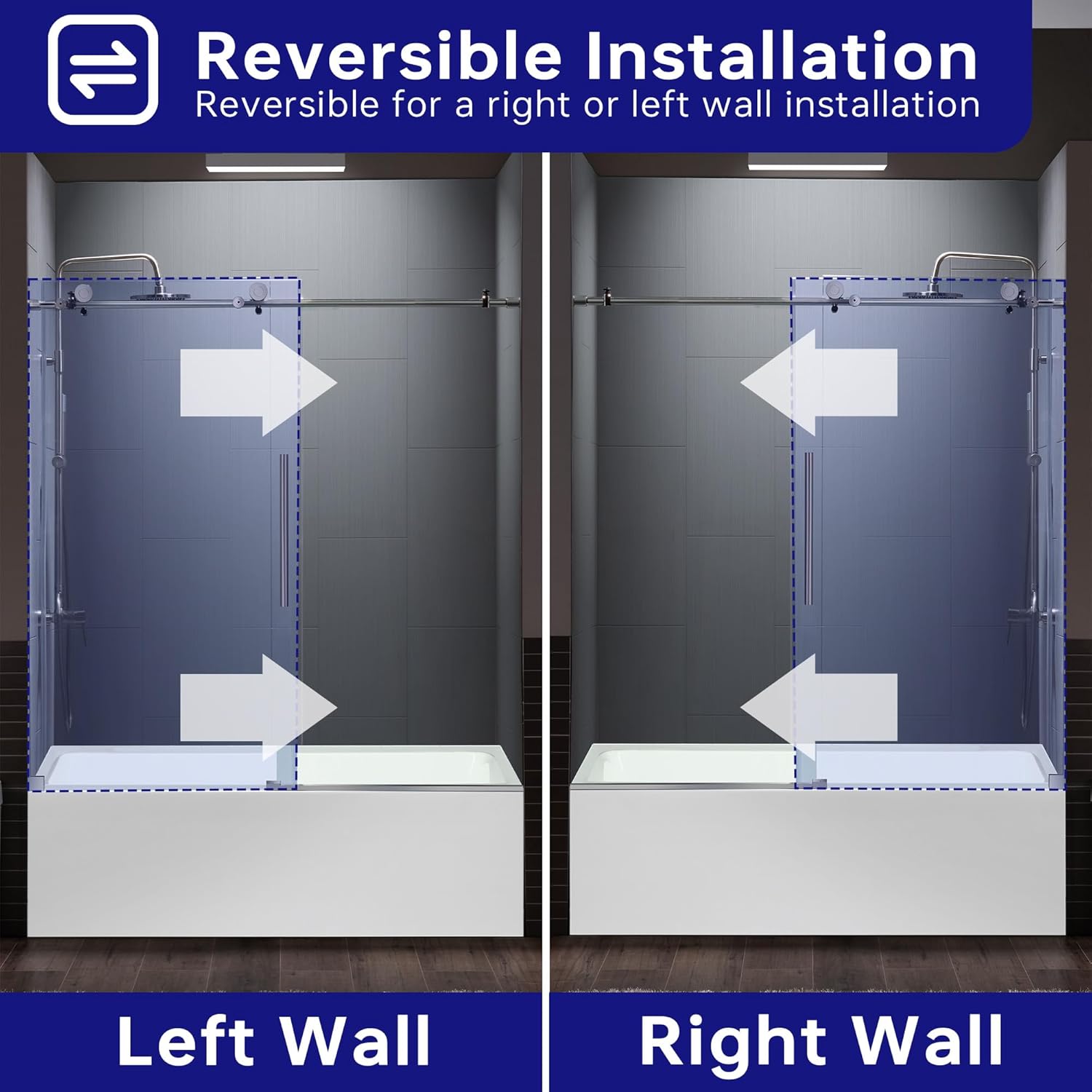 WOODBRIDGE Frameless Sliding Bathtub Door, 56"-60" Width, 62" Height, 3/8" (10 mm) Clear Tempered Glass, Brushed Nickel Finish, Designed for Smooth Door Closing and Opening. MBTDC6062-B5