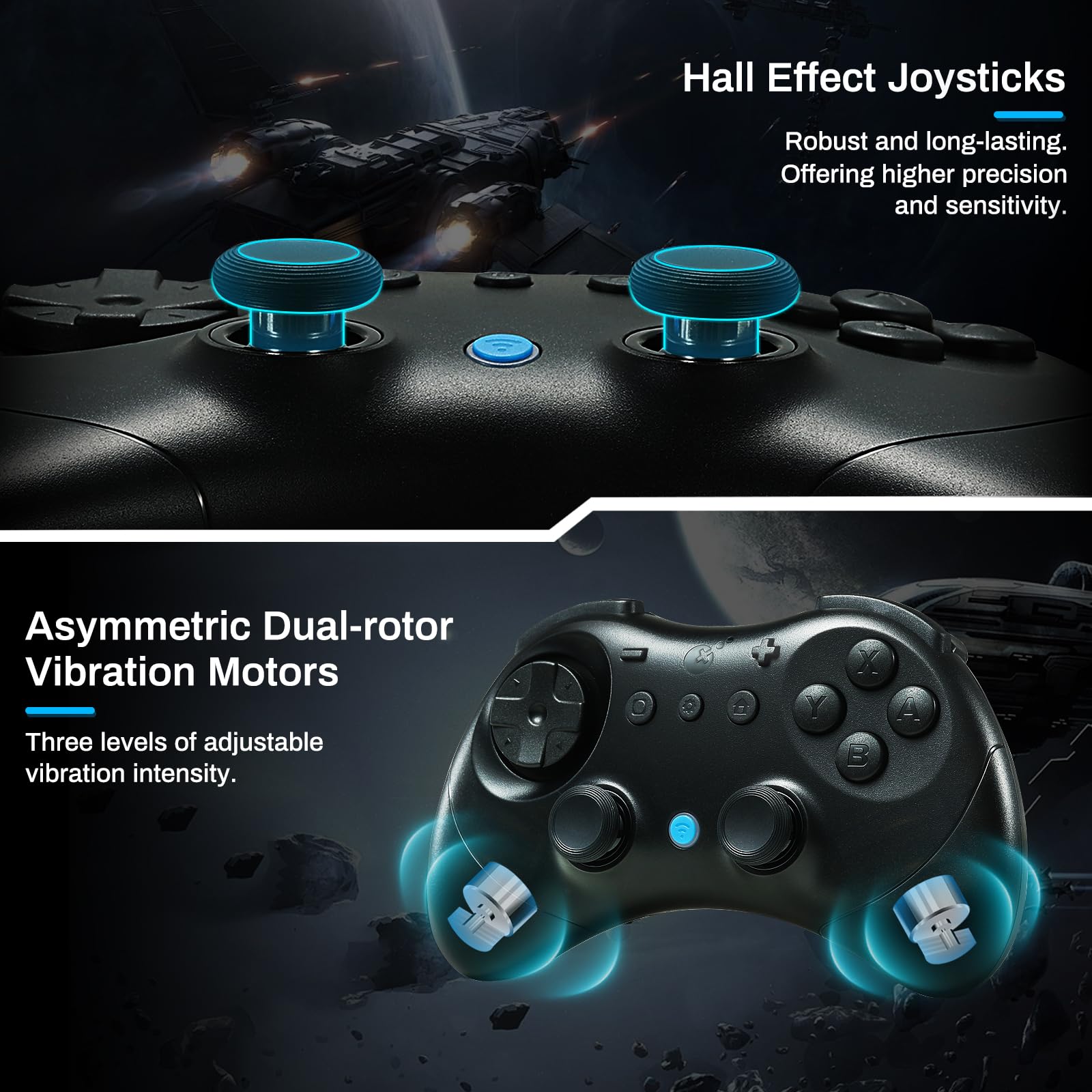 GuliKit Elves 2 Mando Inalámbrico para Switch/Switch 2/Windows PC/Android/iOS, Joysticks de Efecto Hall, 1000Hz Cableado, 730Hz Bluetooth, Wake-Up Switch1/2, Vibración Dual, Giroscopio, Turbo - Negro