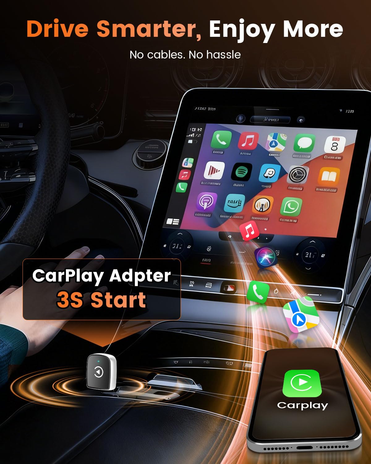 Wireless Apple CarPlay Adapter für iPhone, Kabelloser CarPlay Dongle mit Bluetooth 5.3 & 5.8GHz WiFi, Plug & Play Auto Adapter für Fahrzeuge mit kabelgebundenem CarPlay, Automatische Verbindung