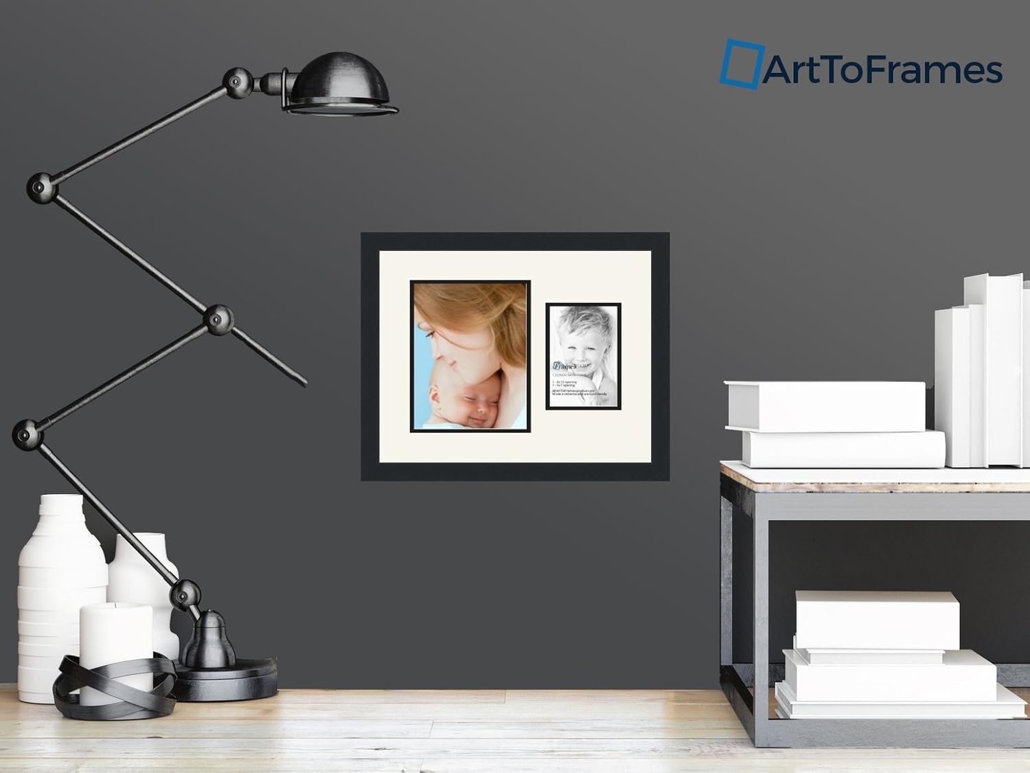 ArtToFrames Collage Photo Frame Double Mat with 1-5x7, 8x10 Openings and Satin Black Frame