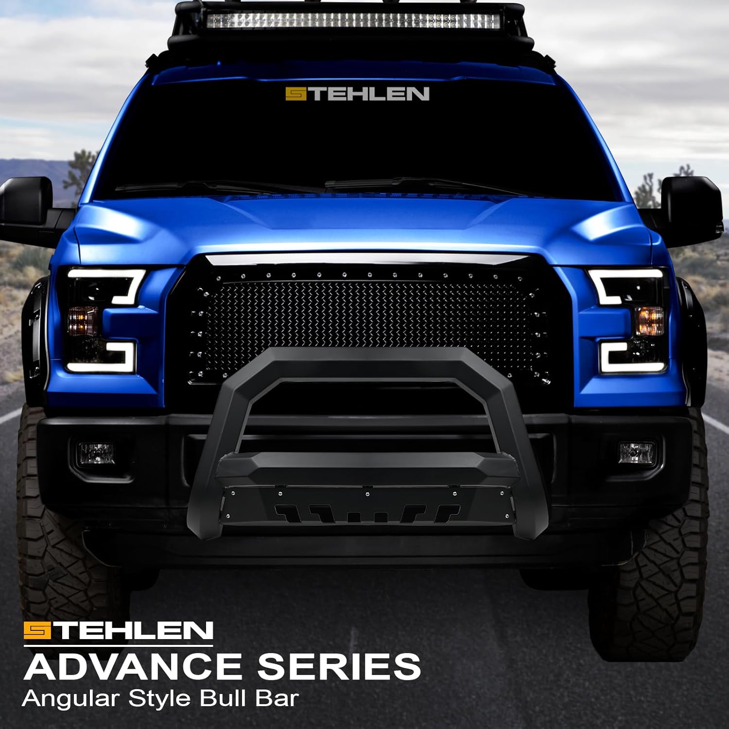 Stehlen 642167836407 Compatible with 2021-2025 Ford Bronco Advance Series Angular Bull Bar Guard with Skid Plate - Matte Black