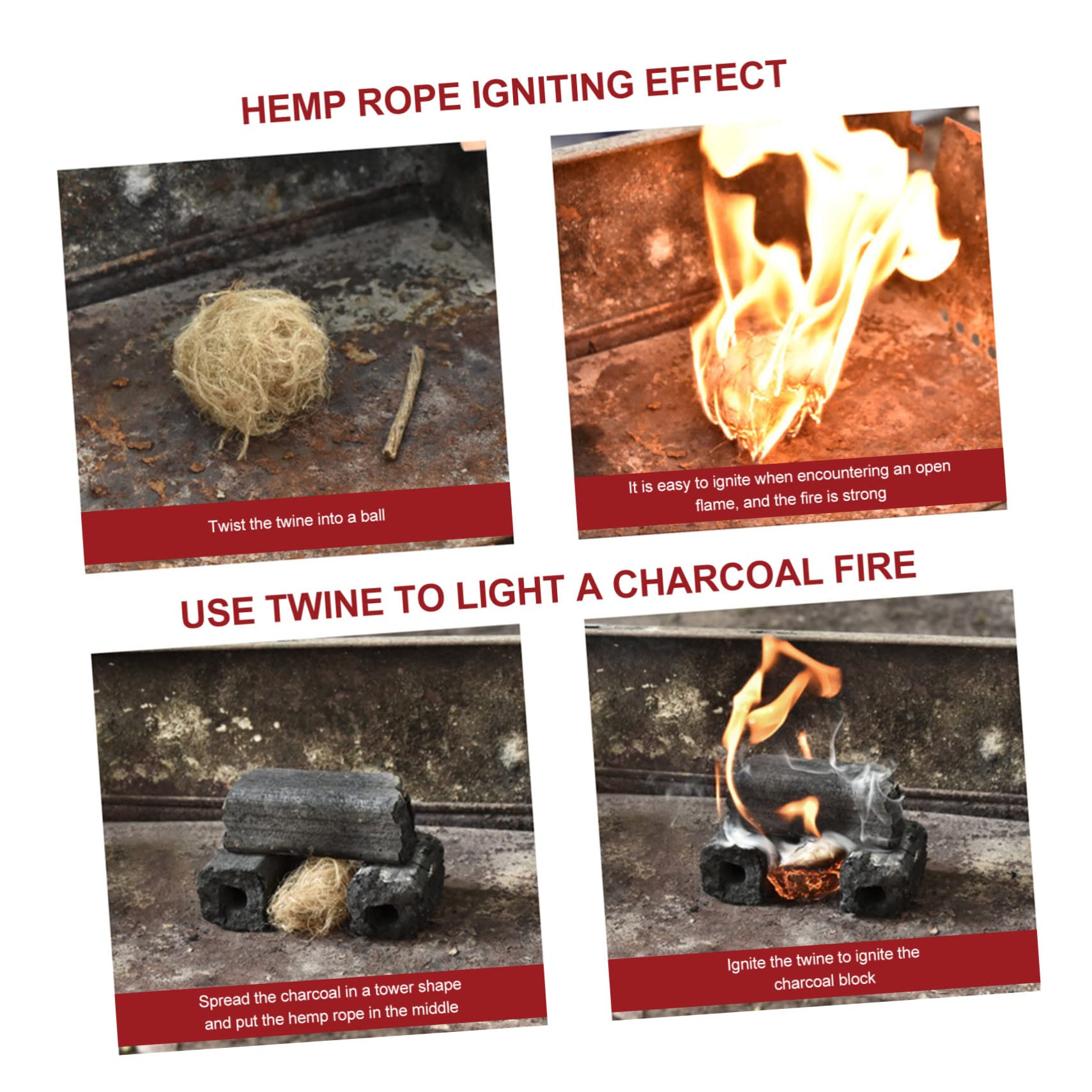 YARNOW 3sets Camping Fire Starter Ropes Emergency Ignition Strip Essential for Camp BBQ and Grilling 20pcs*3