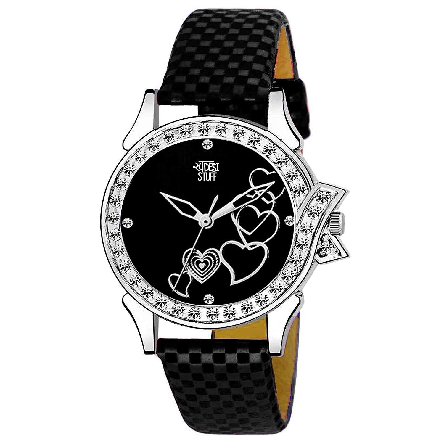 SWADESI STUFF Leather Analog Black Dial Heart Watch For Girls And Women, Black Band (B082V9H4FR) Amazon Price History, Amazon Price Tracker