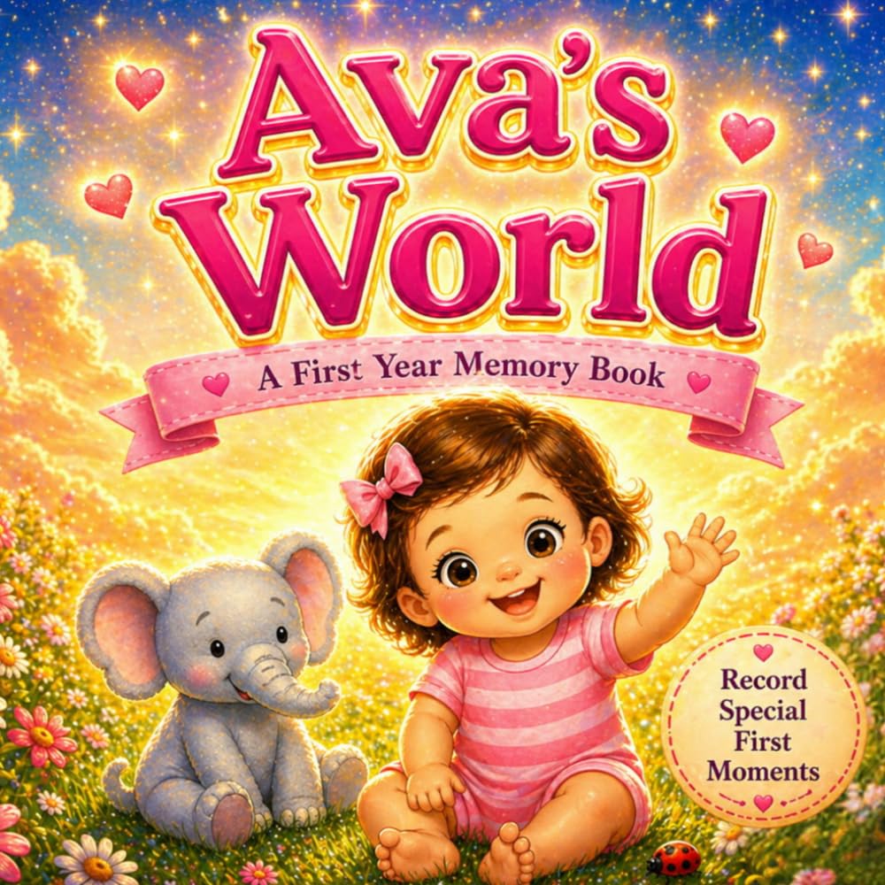 Ava’s World: A Personalized First-Year Baby Book for Ava - Milestones and Memories (Three Hearts Personalized Baby Name Books (Ava))