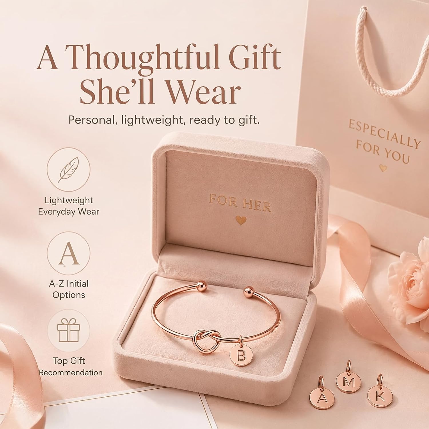 Rose Gold Bracelet for Women – Adjustable Open Cuff image 3